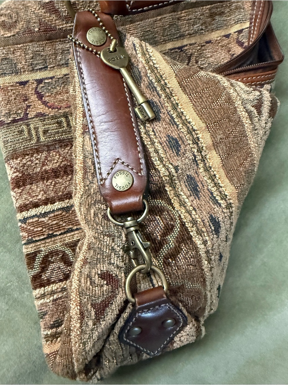 Vintage Tapestry Woven Pattern Hobo Shoulder Geometric Pattern Bag in Browns OSP - Picture 12 of 13